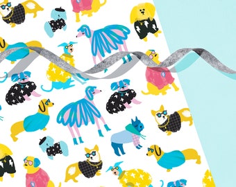 Doggies Wrapping Paper Sheet / 29" x 20" Sheet / Gift Wrap / Cute