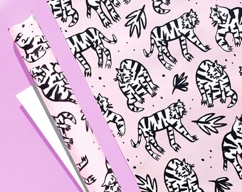 Wild Cats - Blush - Modern Tiger Gift Wrap 29" x 20" Sheet / Wrapping Paper Sheet