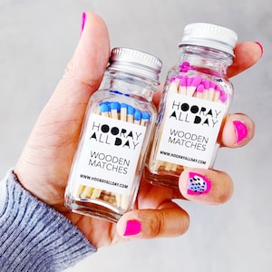 Wooden Matches in Glass Bottle with Strike Strip / Perfect for Around the House or as Gifts, Wedding Favors and More - 10 Colors Available