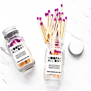Fuchsia Pink Wooden Matches in Glass Bottle with Strike Strip / Perfect for Gifts, Wedding Favors, Bridesmaid Gifts, Bachelorettes and Home