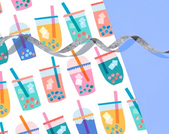 Boba Bubble Tea Wrapping Paper Sheet / 29" x 20" Sheet / Gift Wrap / Cute
