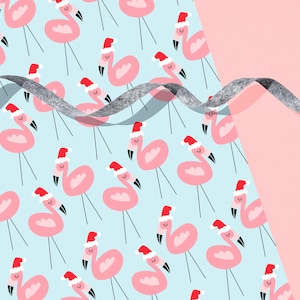 Christmas Flamingos Gift Wrap 29&quot; x 20&quot; Sheet  / Wrapping Paper Sheet / Modern Scandinavian Pattern for the Holidays, Christmas