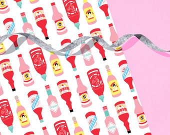 Hot Sauce Gift Wrap 29" x 20" Sheet  / Wrapping Paper Sheet / Modern Scandinavian pattern