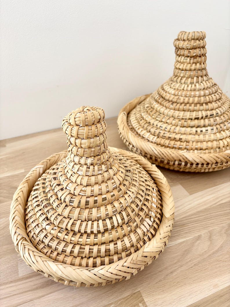 Moroccan Tagine Basket with Lid – Handwoven Palm Fiber Storage – Boho Kitchen Organizer image 4