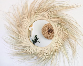 Ronde rieten spiegel - boho wanddecoratie