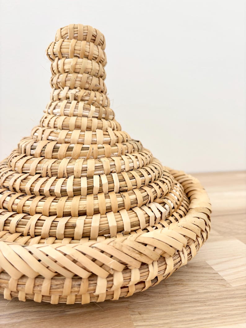 Moroccan Tagine Basket with Lid – Handwoven Palm Fiber Storage – Boho Kitchen Organizer image 3