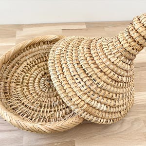 Moroccan Tagine Basket with Lid – Handwoven Palm Fiber Storage – Boho Kitchen Organizer image 6