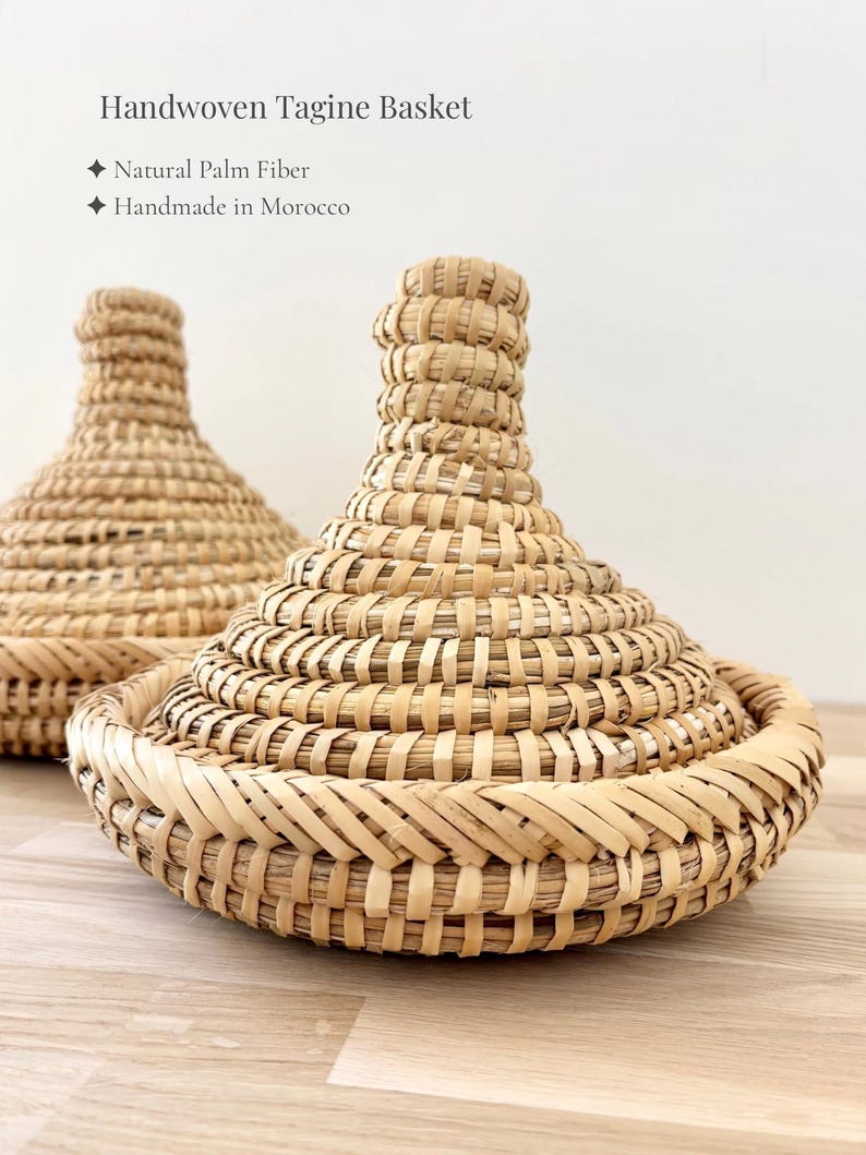 Moroccan Tagine Basket with Lid – Handwoven Palm Fiber Storage – Boho Kitchen Organizer image 2