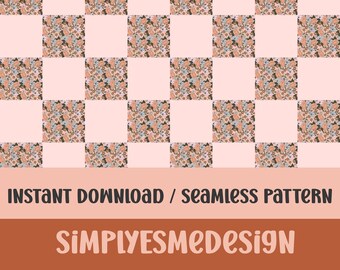 Pink checkered  Floral Seamless Pattern, Flower Seamless Pattern, Floral Seamless Pattern, Digital Download, Seamless Pattern