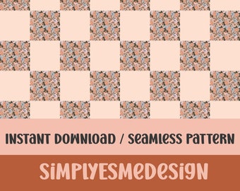 Peach checkered  Floral Seamless Pattern, Flower Seamless Pattern, Floral Seamless Pattern, Digital Download, Seamless Pattern