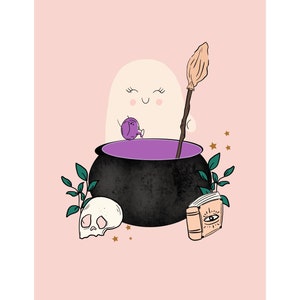 Potion ghost, whimsical Halloween print, Halloween, Halloween Print, digital download,print file