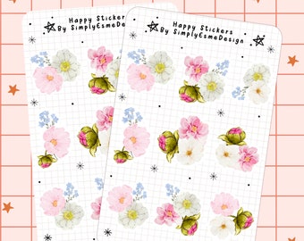 Watercolor floral pastel sticker sheet, matte wildflower floral sticker sheet, nature sticker sheet, scrapbook stickers, bullet journal
