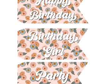 Happy Birthday pennant flag, printable pennant flag, glitter birthday pennant flags, two versions, paper pennant flags