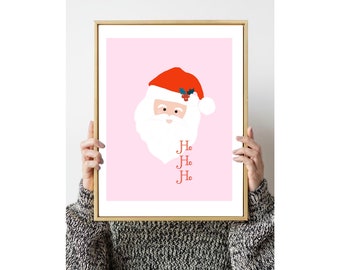 Pink Santa print, holiday Santa, St. Nick, Xmas, Christmas print, saint Nicholas, Santa face, winter print , winter wonderland