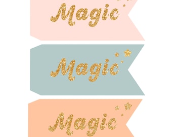 Halloween magic pennant flag, printable pennant flag, glitter magic  pennant flag, cute Halloween pennant flag, glitter magic pennant flag