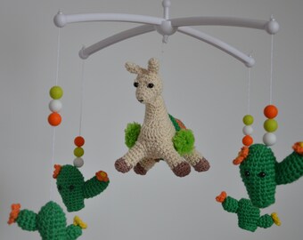 Llama baby mobile Cactus crib mobile Mobile nursery Alpaca mobile Llama decor Crochet mobile baby mobile with music