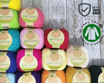 Organic cotton yarn, GOTS certificate, Knitting Yarn, crochet yarn, baby yarn, hypoallergenic yarn, Eco Bebek, 50g, EN71-3: 2019 certificate