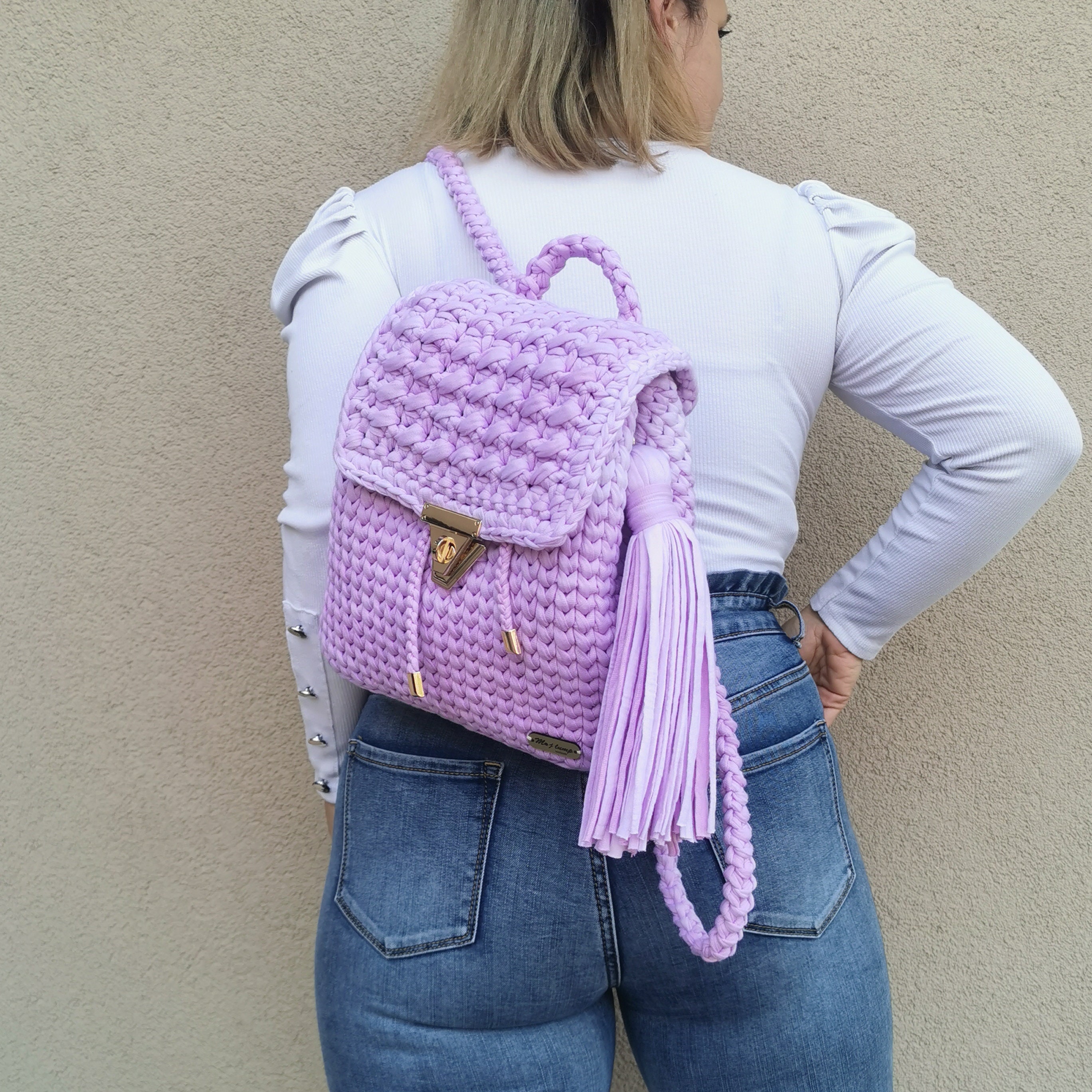 Purple Crochet Backpack Crochet Backpack Kit with Leather Bag Base Accessories  main image 2