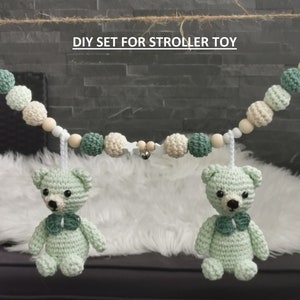 DIY-set för virkad björnvagnsleksak, Björn med krona, Första gåvan, skallrorkedja, barnvagnsleksak, barnvagnskedja, barnvagnsleksak, snörleksak