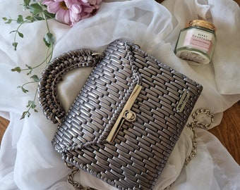 Handmade silver metallic bag, metallic purse, evening silver bag, crochet purse, crochet handbag, 21st birthday gift for her