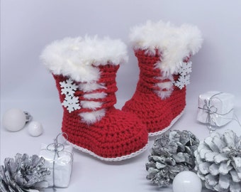 Navidad rojo santa baby botines, crochet unisex zapatos de bebé - Main Image