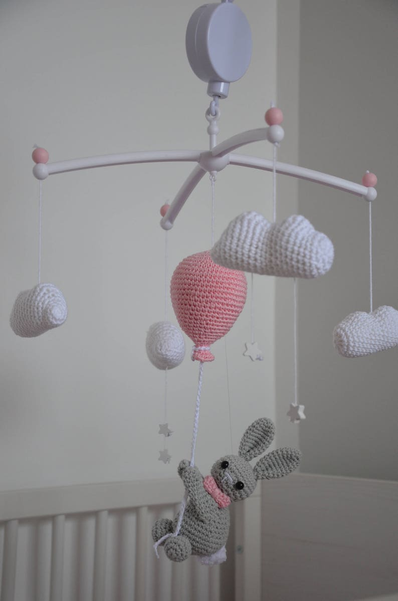 Baby Mobile Rabbit on the Ballon Baby Crib Mobile Nursery Etsy