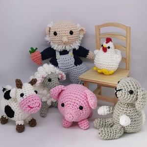 Cute little farm crochet animal,crochet farmer, crochet sheep, pig, cow, chicken, rabbit, pets,