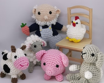 Cute little farm crochet animal,crochet farmer, crochet sheep, pig, cow, chicken, rabbit, pets,