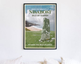 Nisabost // TRAIGH Series | ISLE of HARRIS | Vintage Travel Poster | Scotland Art Print by The Herring Girl | A2