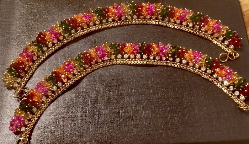 Pakistani indian anklet payal gold polish multi coloured beads | Etsy