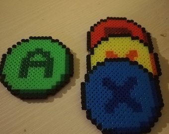 Handmade Gaming Buttons coasters, hama bead, cork backing, A B X Y