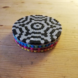 Set of 4 Geometric colourful handmade hama perler bead coasters