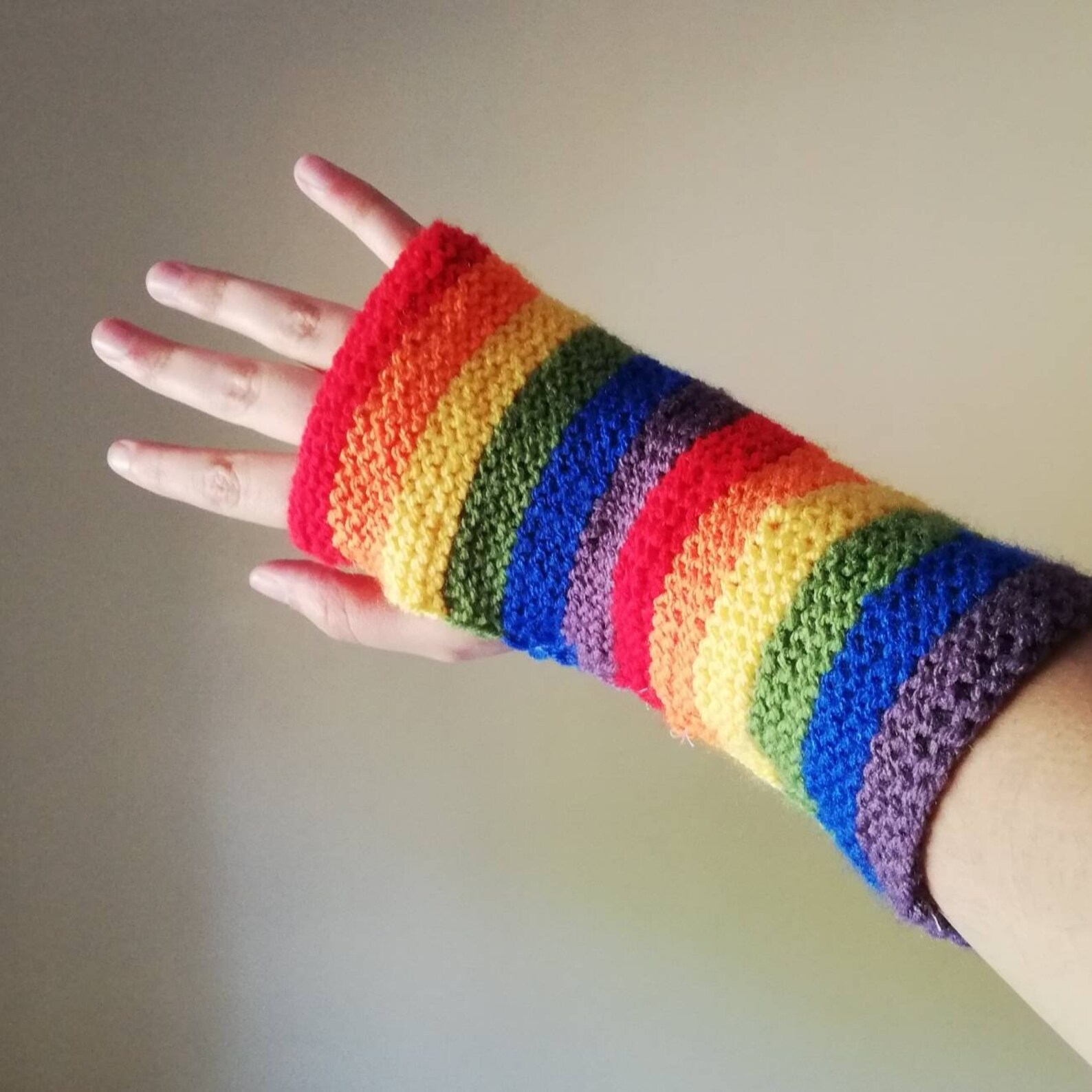 Rainbow arm warmers Handknitted garter stitch stretchy Etsy