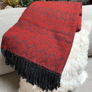 Handmade Baby Alpaca Throw Blanket: Inca Red & Charcoal Gray