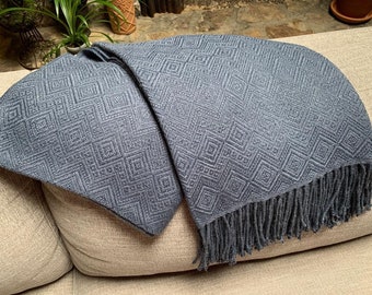 Luxury Handmade Alpaca Throw Blanket. Hand-loomed. 52&quot; x 63&quot;. Steel Blue. Hypoallergenic. REGULATES heat. Great gift idea.