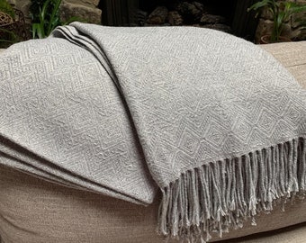 Luxury Handmade Alpaca Throw Blanket. Hand-loomed. 52" x 63". Solid Silver. Hypoallergenic. REGULATES heat. Great gift idea. Peru Blanket