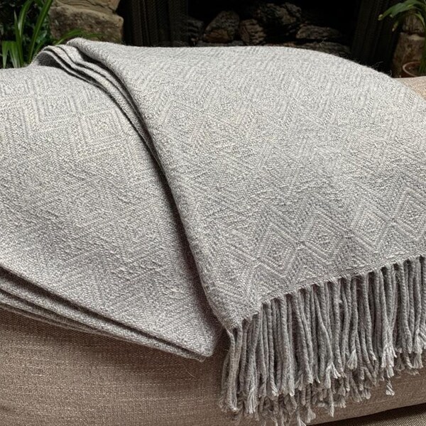 Luxury Handmade Alpaca Throw Blanket. Hand-loomed. 52" x 63". Solid Silver. Hypoallergenic. REGULATES heat. Great gift idea. Peru Blanket