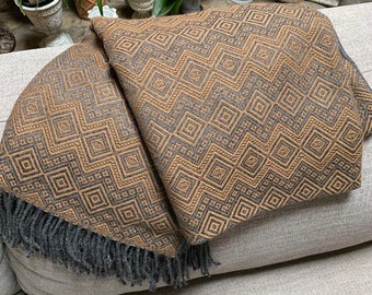 Handmade Luxury Alpaca Throw Blanket. Hand-loomed. 52&quot; x 63&quot;. Dark Chocolate and Charcoal color. Hypoallergenic.