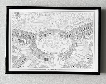 The Circus Bath Architecture Print – Line Art Illustration (A4 Recycled Paper)