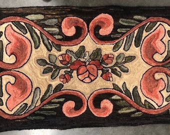 Roses and Scrolls Hooked Rug