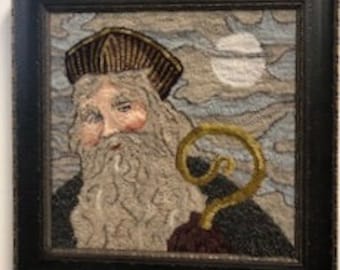 Hooked rug Santa, framed