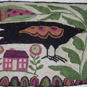 Crow and House Rug Hand Hooked Rug Primitive Hooked Rug - Etsy