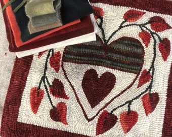 Heart Vine Pattern and Wool kit, rug hooking