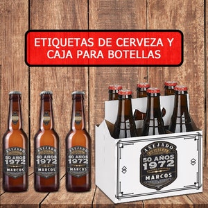 Decoración para Cumpleaños 50 1975 Personalizado 50th Birthday Años Original Añejado 6 Beer Labels Etiqueta para Cervezas Bottle Carrier