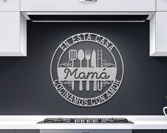 Regalo para Mama En Esta Casa Cocinamos con Amor - Mama Metal Signs Letrero para el Día de las Madres