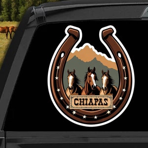 Personalized Mexican State Sticker Western Horseshoe Design with Horses – Mexico Car Decal – Customizable Stickers de Caballos para Trocas