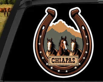 Personalized Mexican State Sticker Western Horseshoe Design with Horses – Mexico Car Decal – Customizable Stickers de Caballos para Trocas