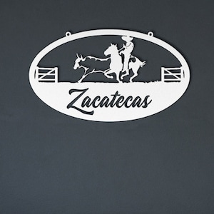 Zacatecas Mexico Coleadero Letrero de Metal Mexican Rodeo Metal Sign - Personalizado con tu Estado de Mexico