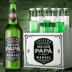 Personalized Father&#39;s day beer labels in Spanish Decoración para Día del Padre Personalizado Etiqueta para Cervezas Beer Labels and Carrier