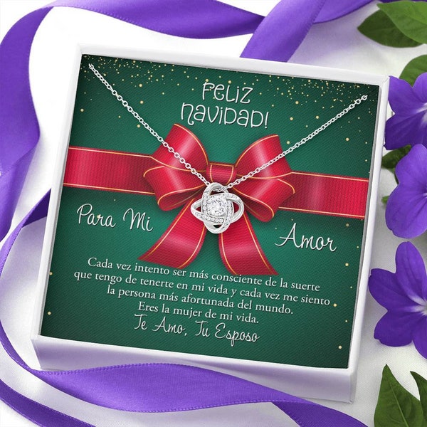 Regalo de Navidad Para Esposa de Esposo con 4 Lindas Frases y 4 Collares a Escoger Personalized Christmas Gift for Wife in Spanish